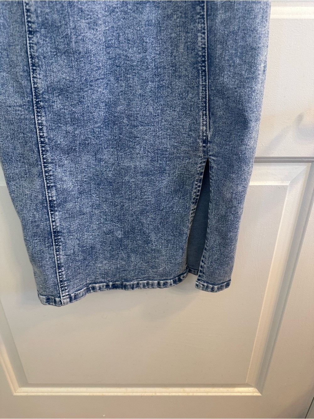 Denim Bodycon Midi Dress with Side Slit - Light Blue - Picture 8 of 13